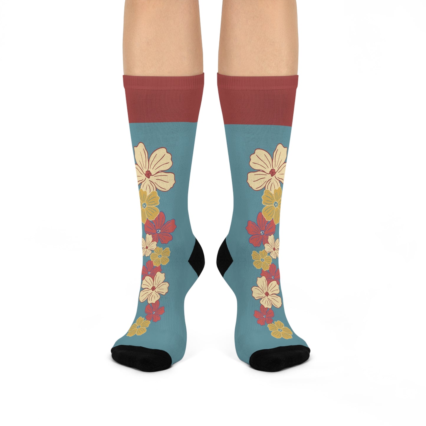 Flowered Cushioned Crew Socks